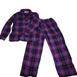 L.L. Bean Womens Scotch Plaid Flannel Pajamas Purple Angus 100% Cotton Size S